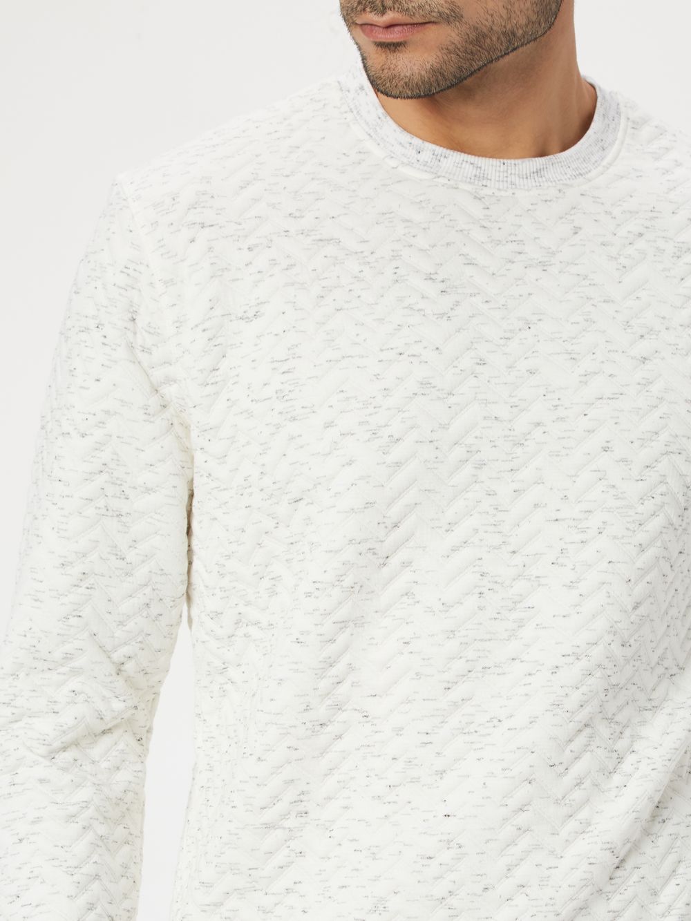 White Textured Jacquard Slim Fit Sweatshirt