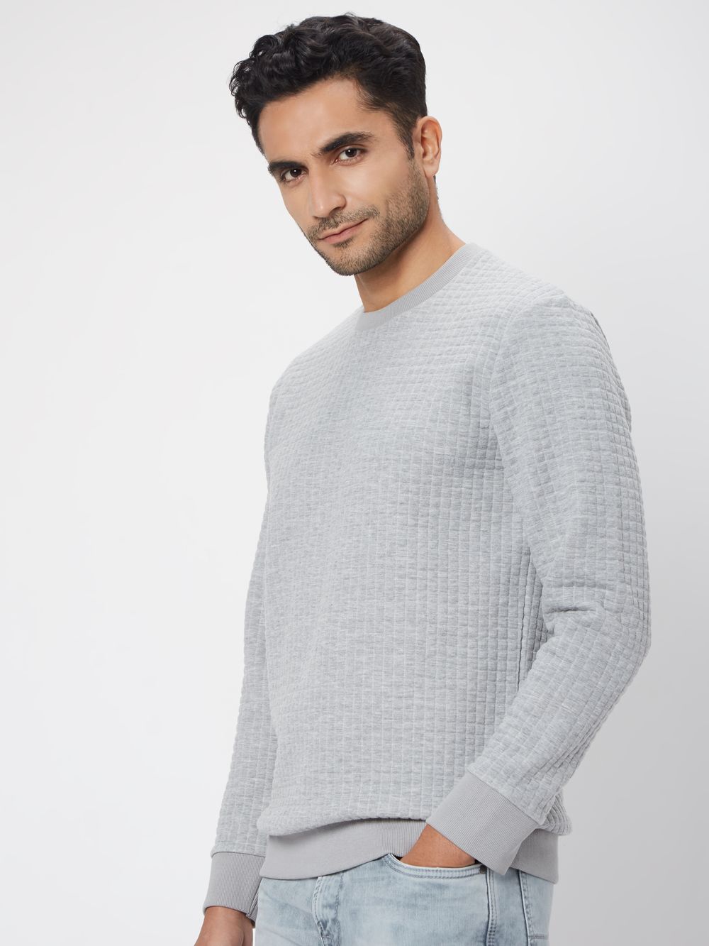 Grey Textured Jacquard Sweatshirt