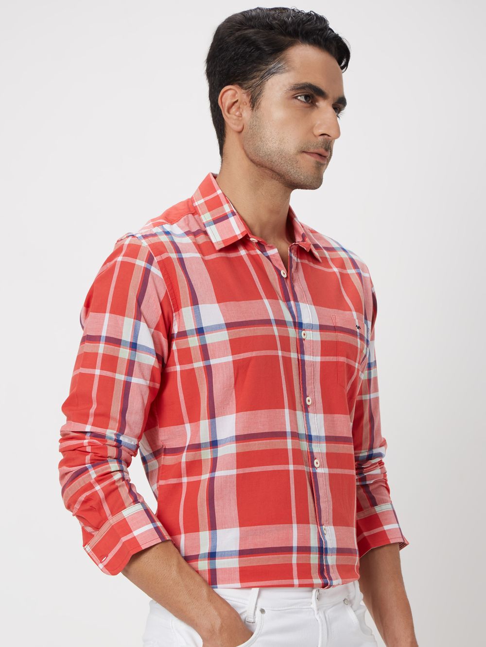 Red & White Madras Check Slim Fit Casual Shirt