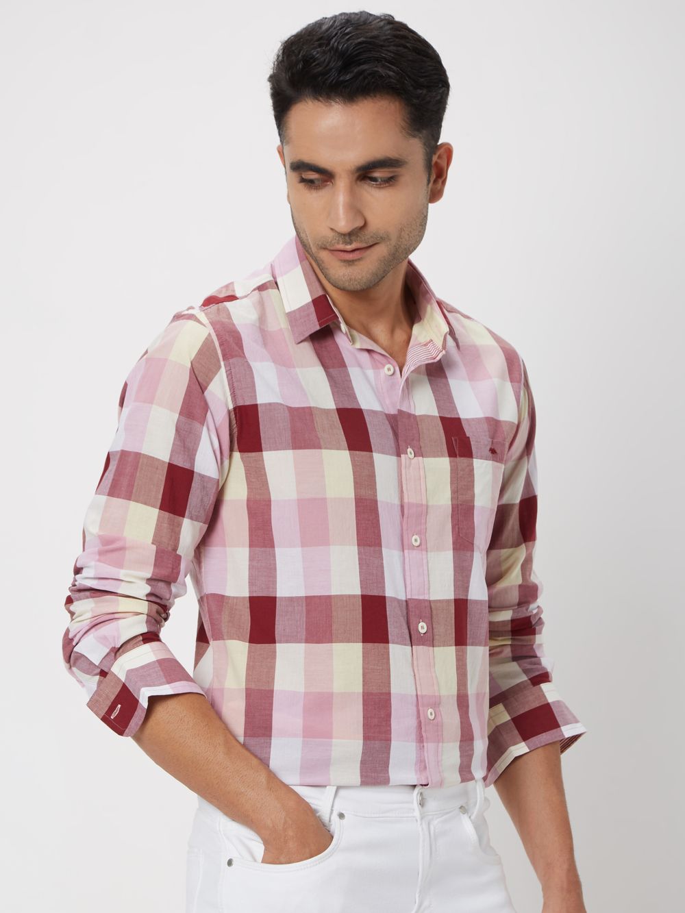 Pink Check Slim Fit Casual Shirt