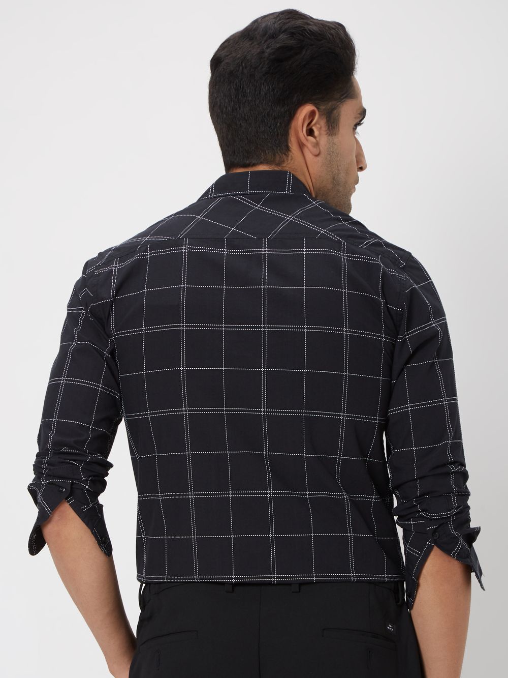 Black & White Stitch Check Slim Fit Casual Shirt