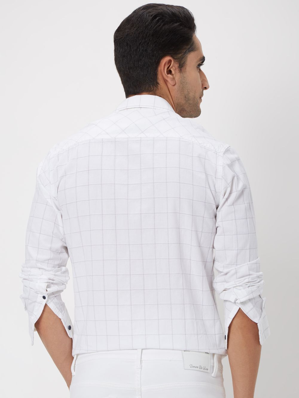White & Black Windowpane Check Slim Fit Casual Shirt
