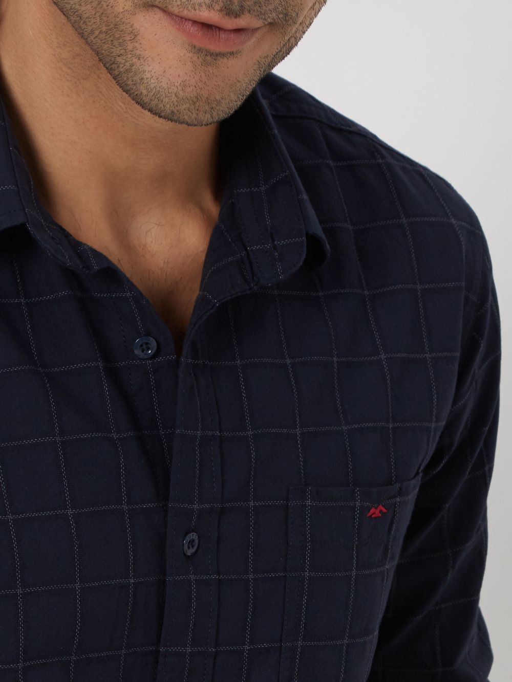 Navy & White Windowpane Check Slim Fit Casual Shirt