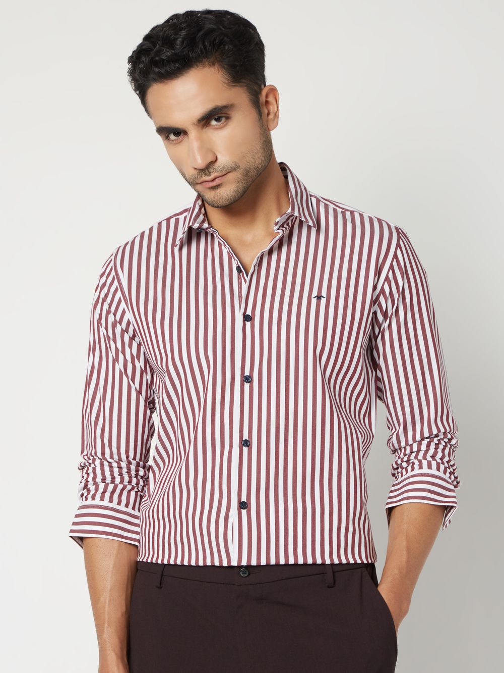 Maroon & White Candy Stripe Stretch Shirt