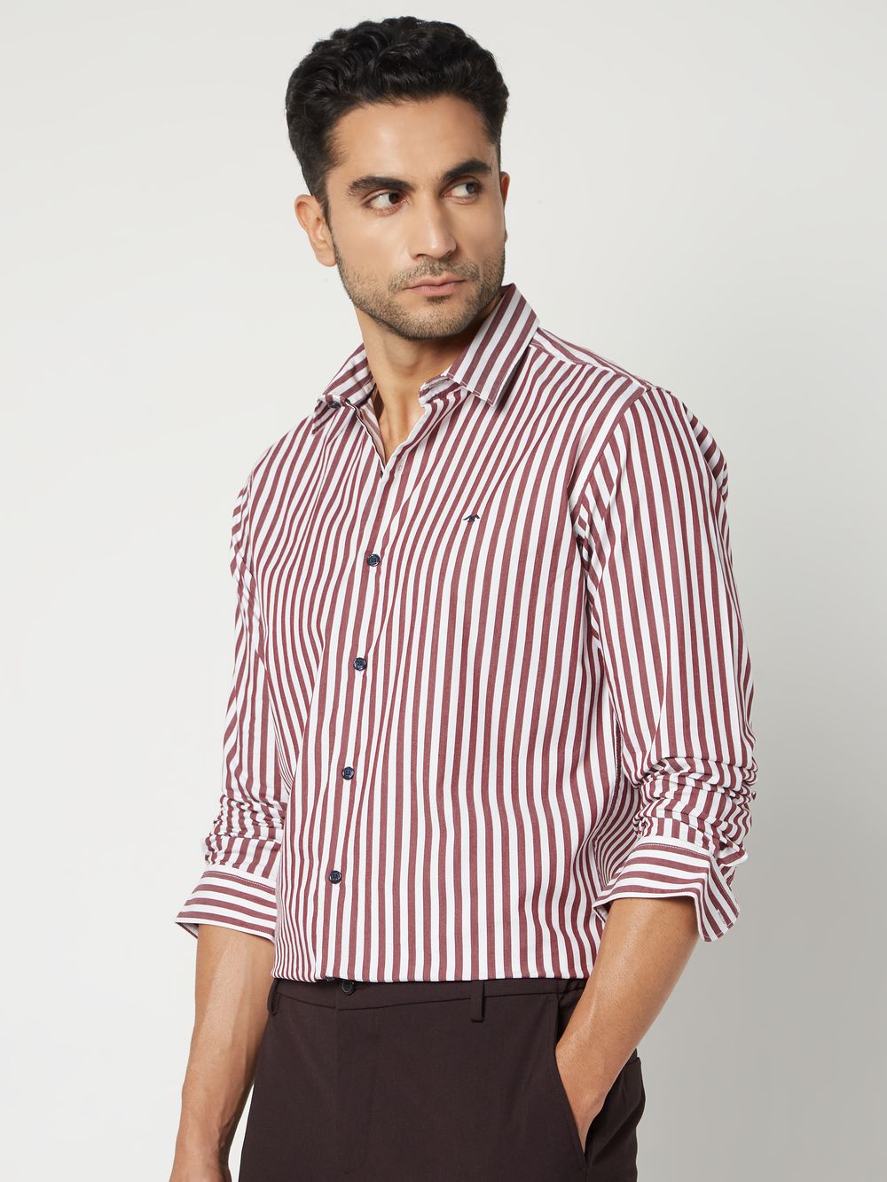 Maroon & White Candy Stripe Stretch Shirt