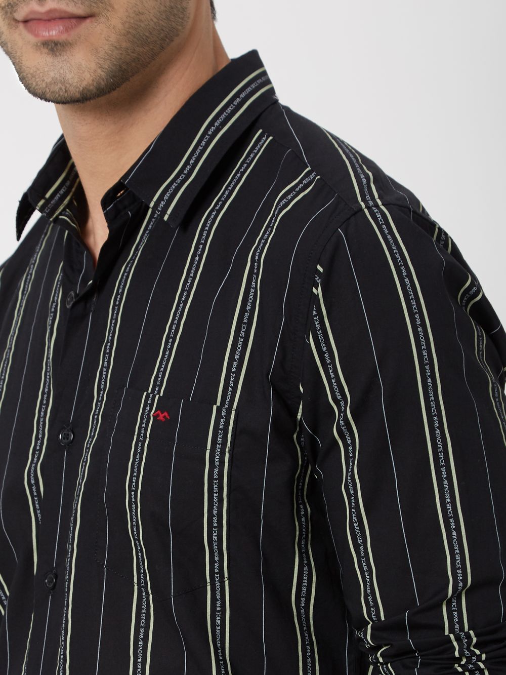 Black & Light Yellow Printed Stripe Slim Fit Casual Shirt