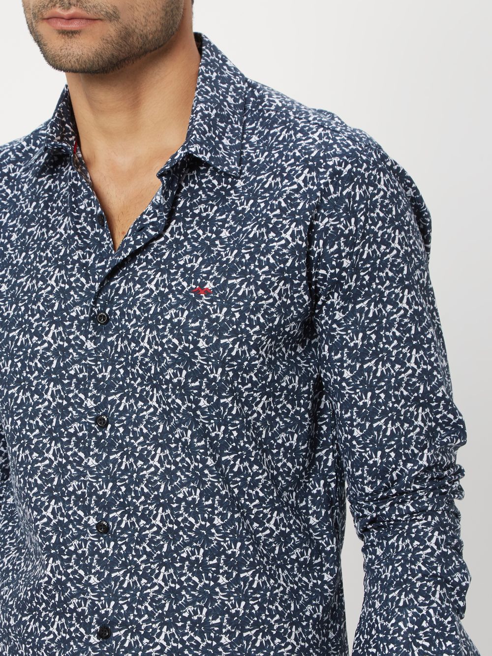 Navy Floral Print Slim Fit Casual Shirt