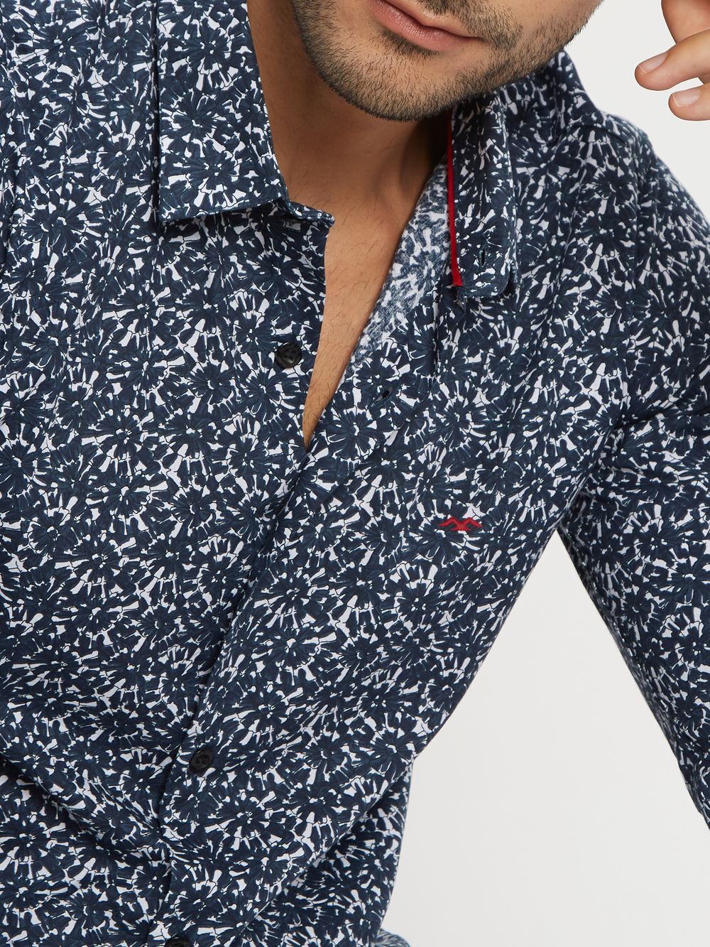 Navy Floral Print Slim Fit Casual Shirt