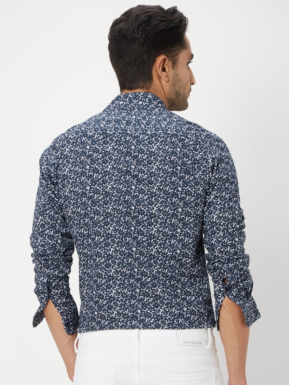 Navy Floral Print Slim Fit Casual Shirt