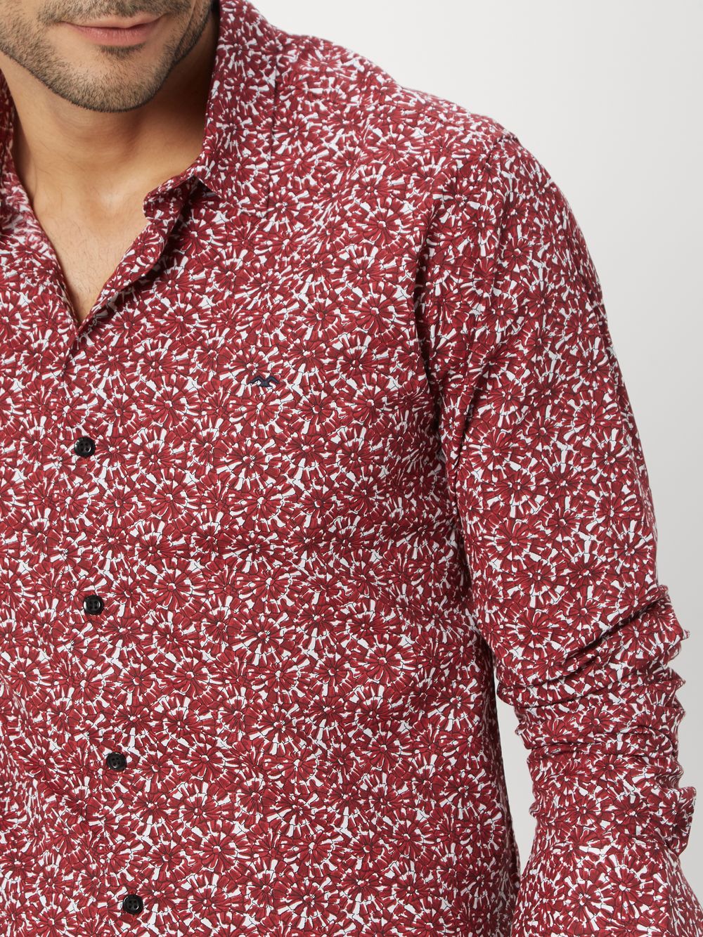 Maroon Floral Print Slim Fit Casual Shirt