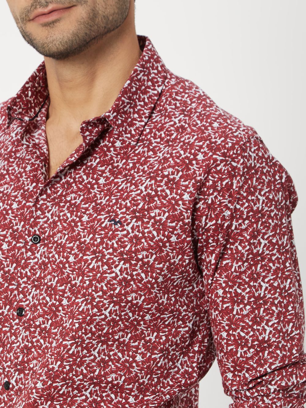 Maroon Floral Print Slim Fit Casual Shirt