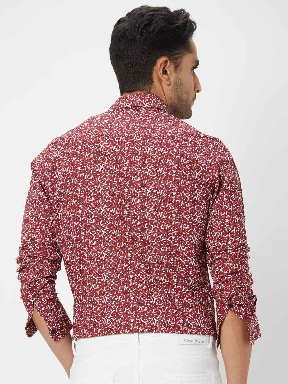 Maroon Floral Print Slim Fit Casual Shirt