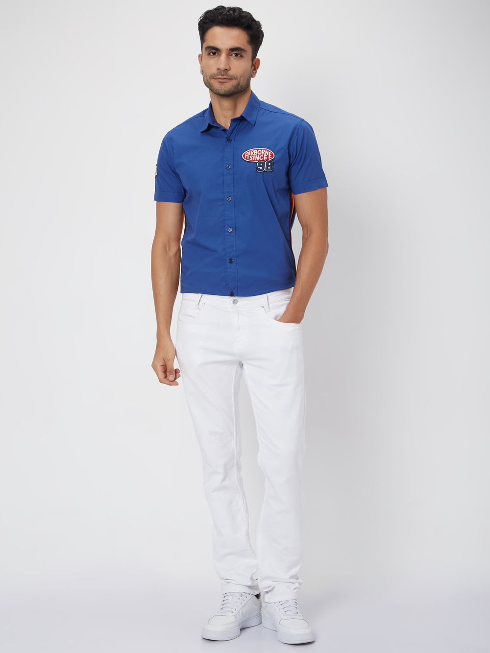 Blue Cotton Plain Shirt