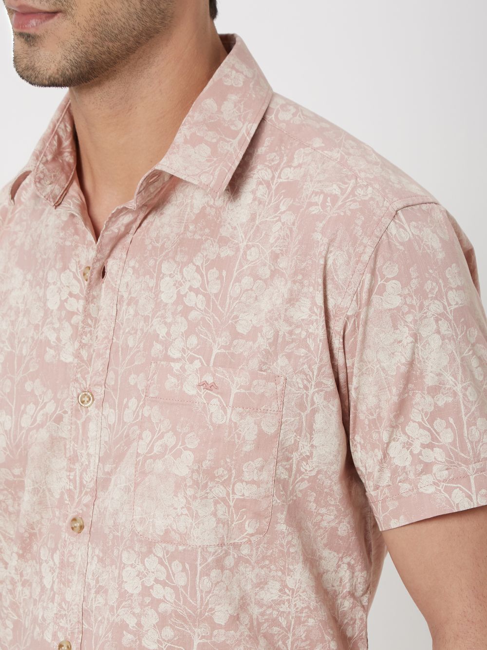 Pink Floral Print Slim Fit Casual Shirt