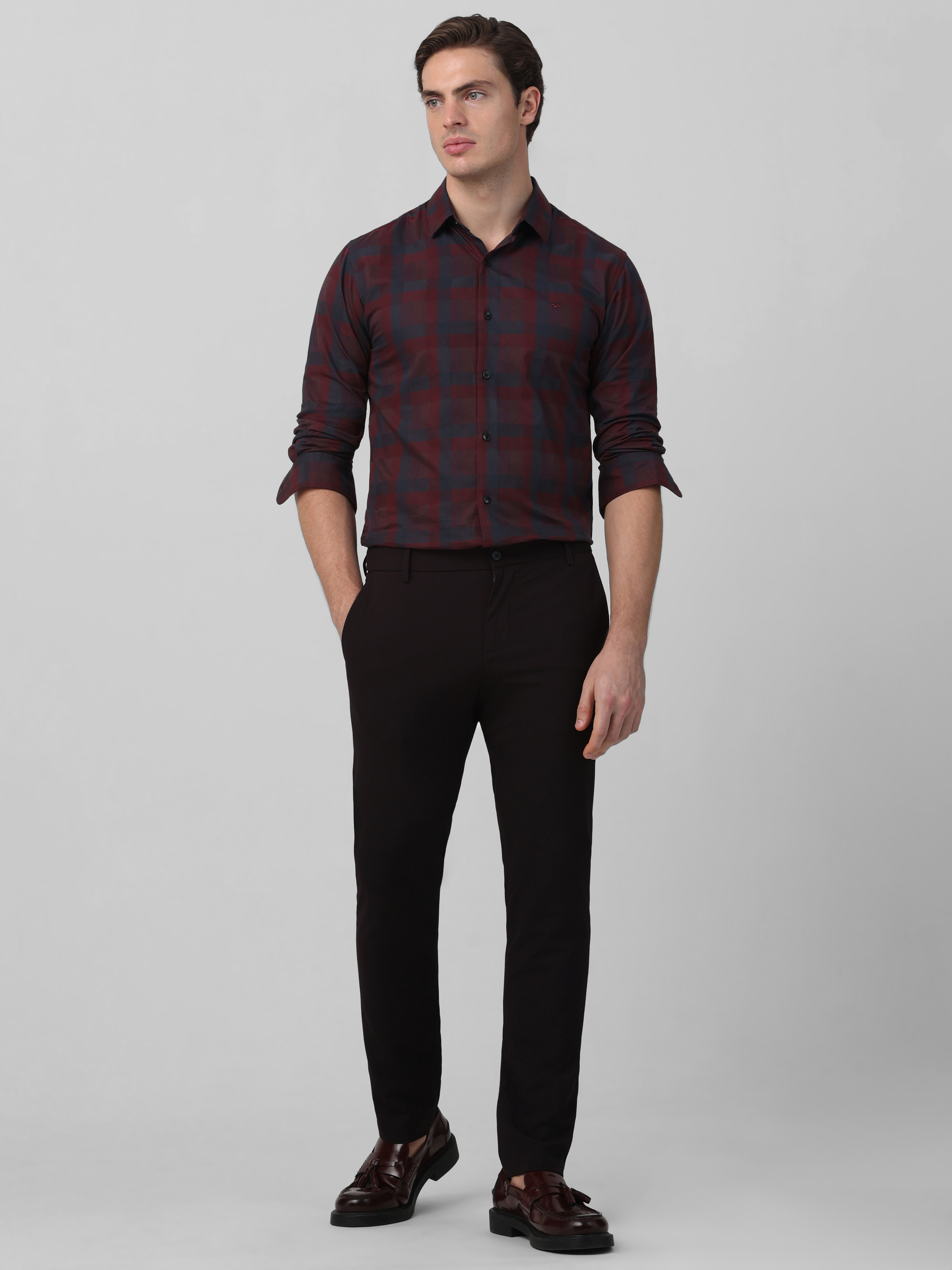 Buy Maroon Large Check Slim Fit Casual Shirt Online at