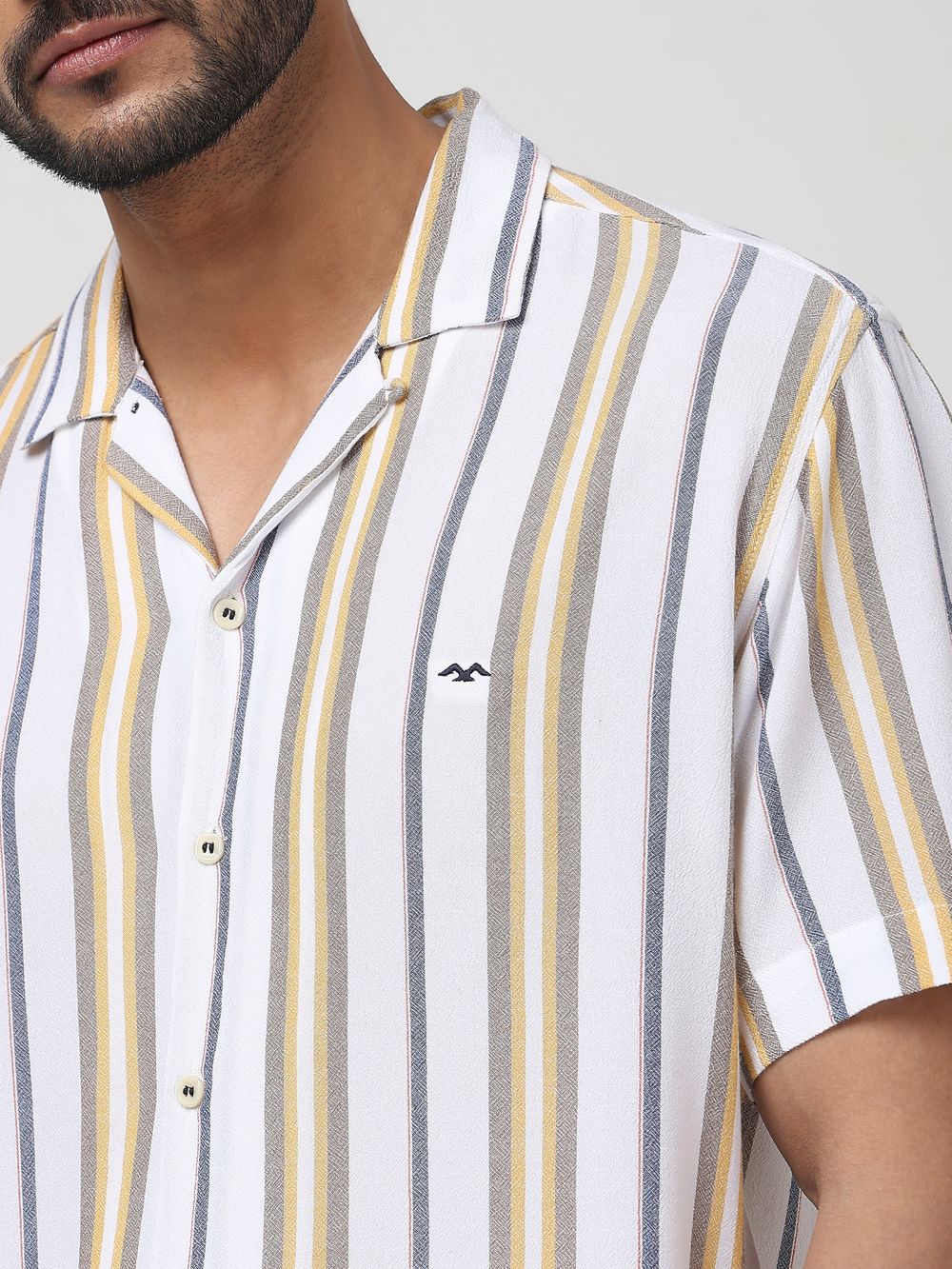 White Textured Stripe Relaxed Fit Casual Shirt