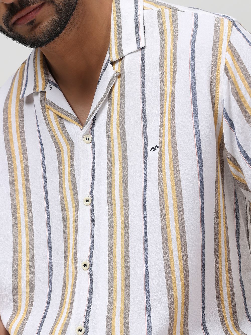 White Textured Stripe Relaxed Fit Casual Shirt