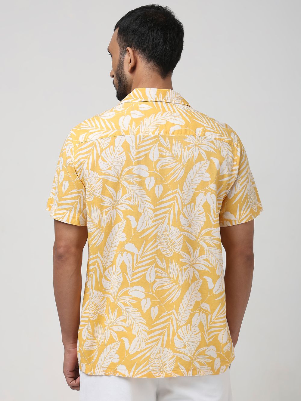 Yellow Leaf Print Slim Fit Casual Shirt