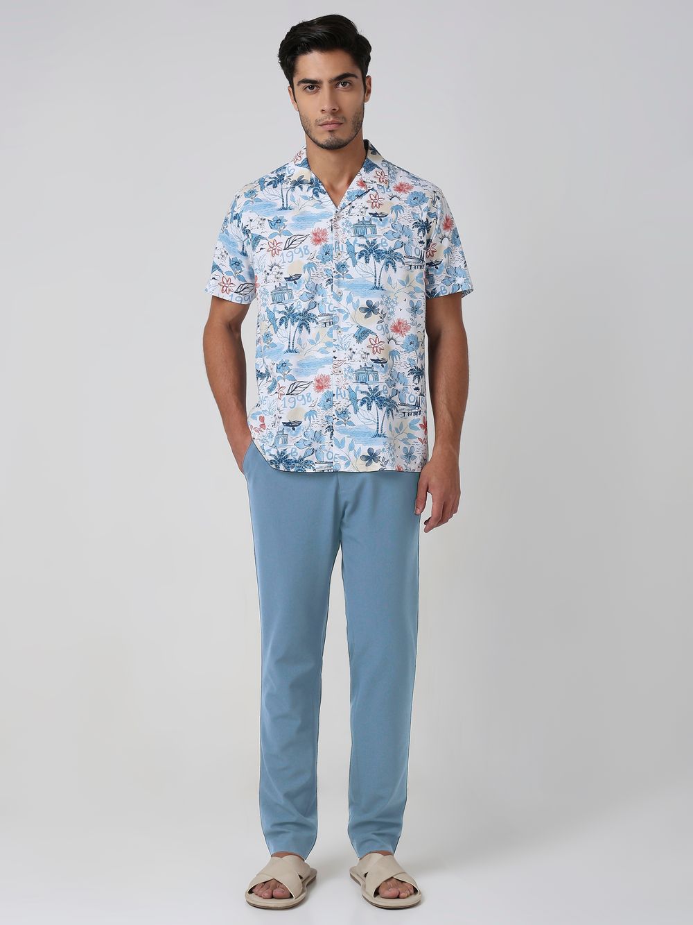 Blue Tropic of Mufti Print Slim Fit Casual Shirt