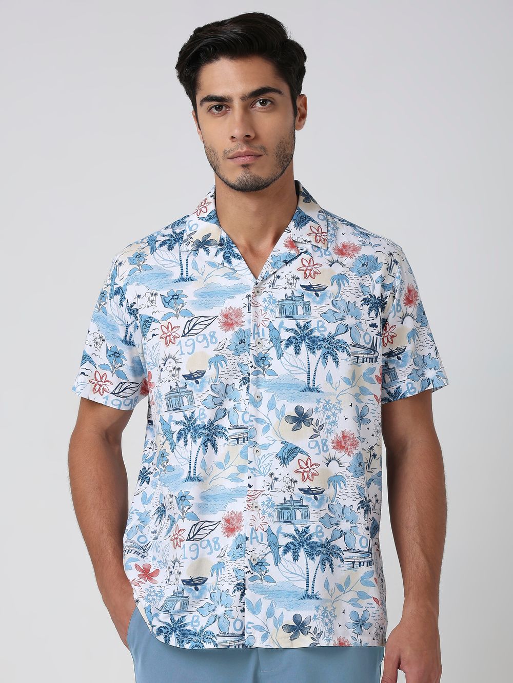 Blue Tropic of Mufti Print Slim Fit Casual Shirt