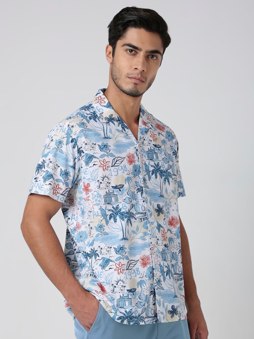 Blue Tropic of Mufti Print Slim Fit Casual Shirt