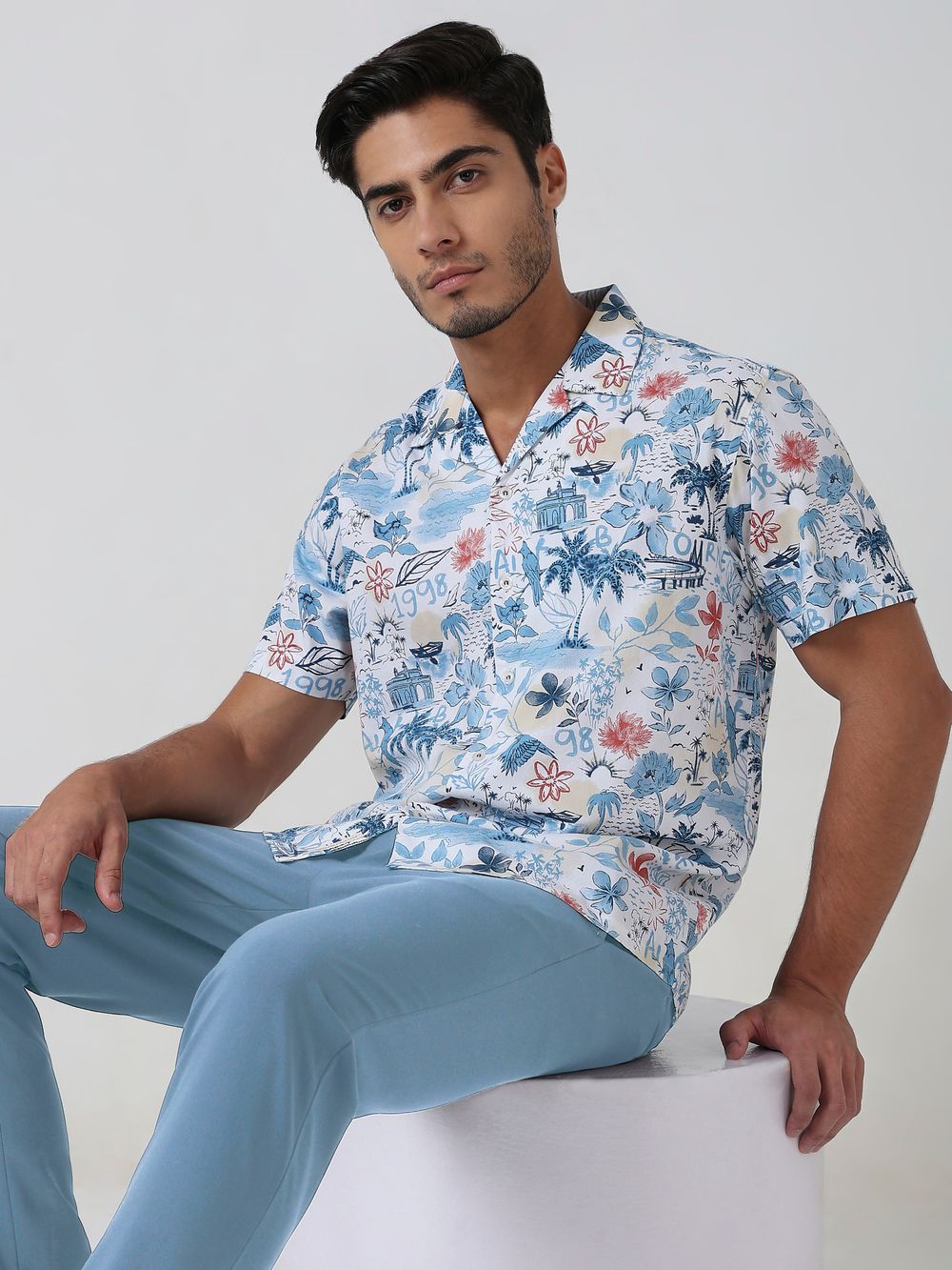 Blue Tropic of Mufti Print Slim Fit Casual Shirt