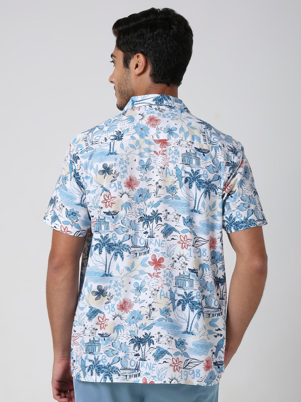 Blue Tropic of Mufti Print Slim Fit Casual Shirt