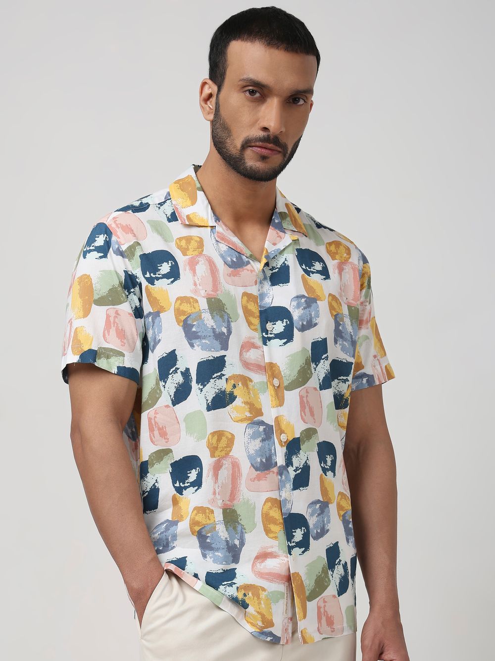 Multi Abstract Print Slim Fit Casual Shirt