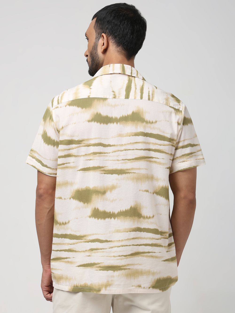 Beige Abstract Print Slim Fit Casual Shirt