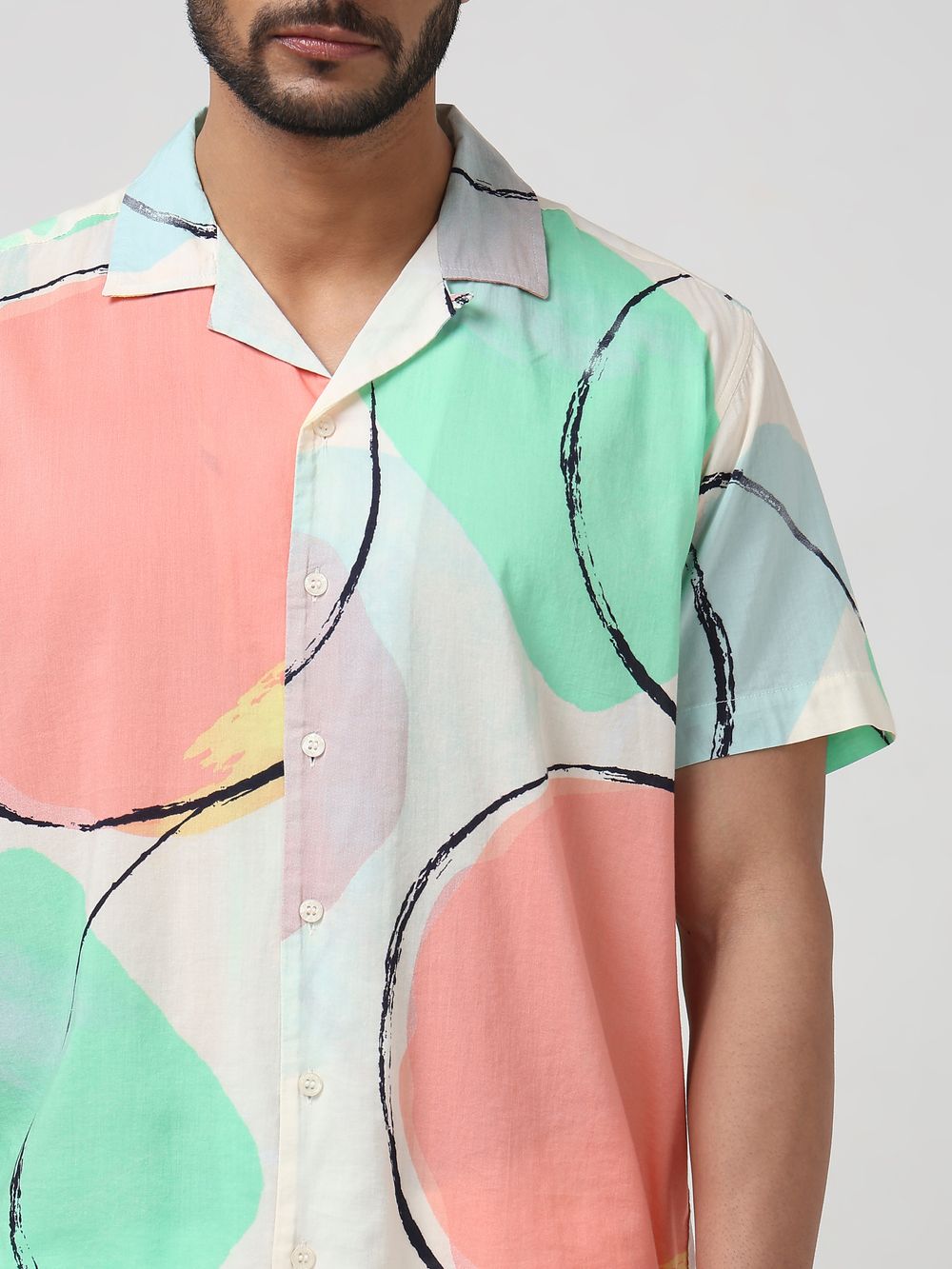 Off White Abstract Print Slim Fit Casual Shirt