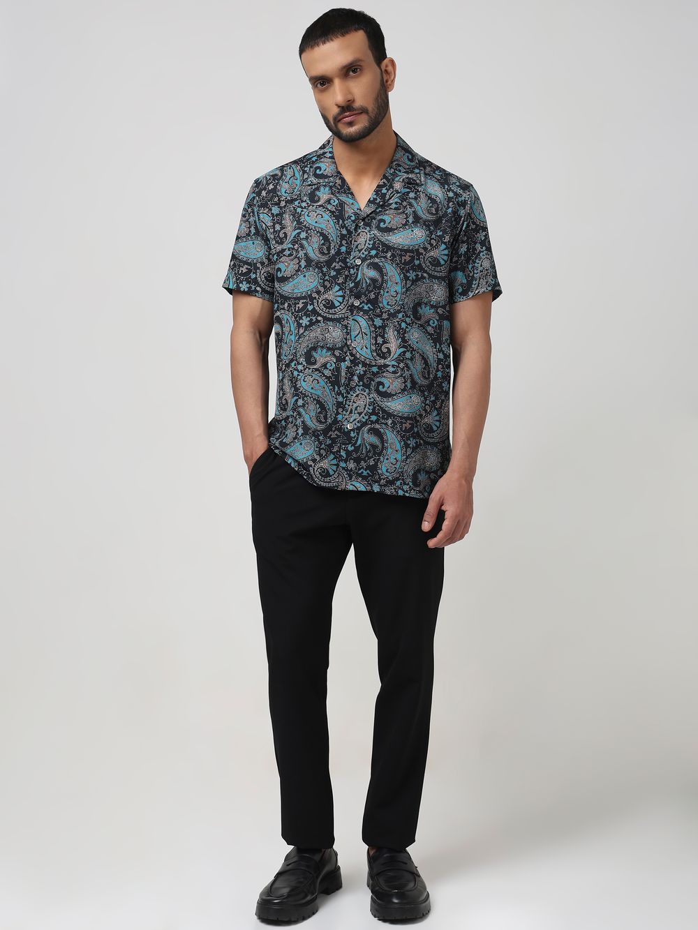 Black Paisley Print Relaxed Fit Casual Shirt