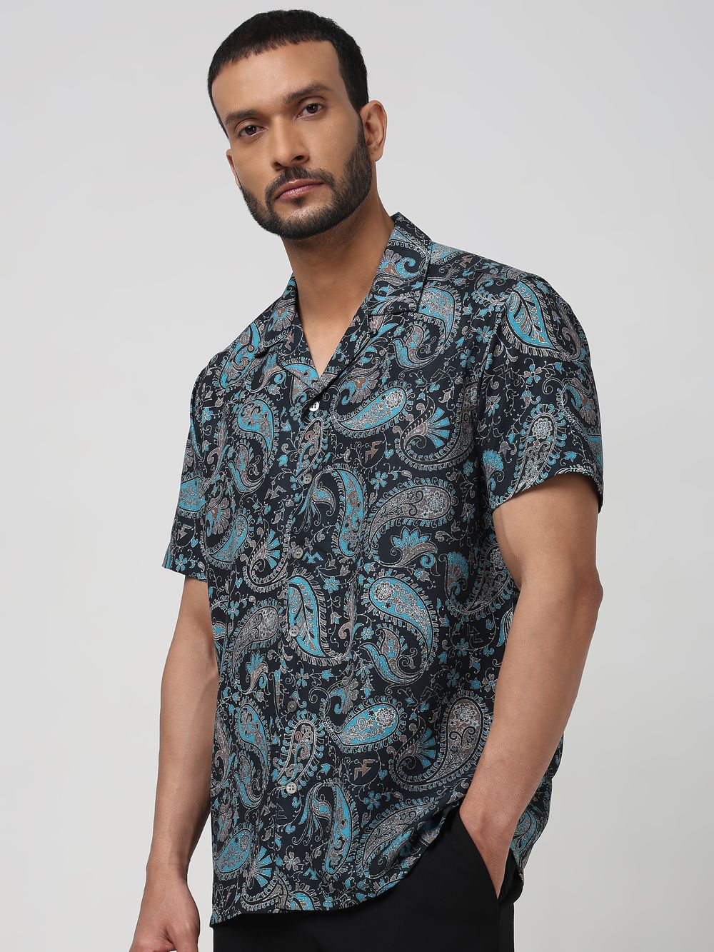 Black Paisley Print Relaxed Fit Casual Shirt