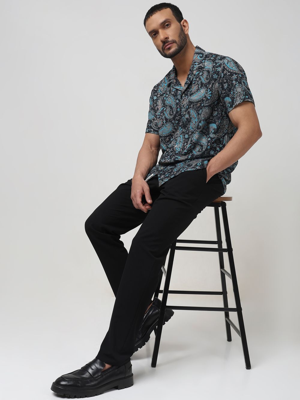 Black Paisley Print Relaxed Fit Casual Shirt