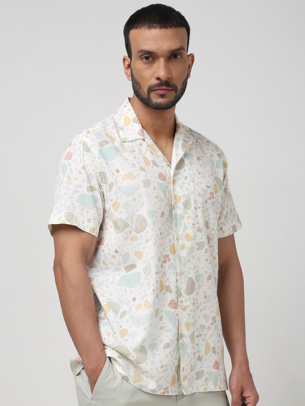 Multi Terrazzo Print Slim Fit Casual Shirt