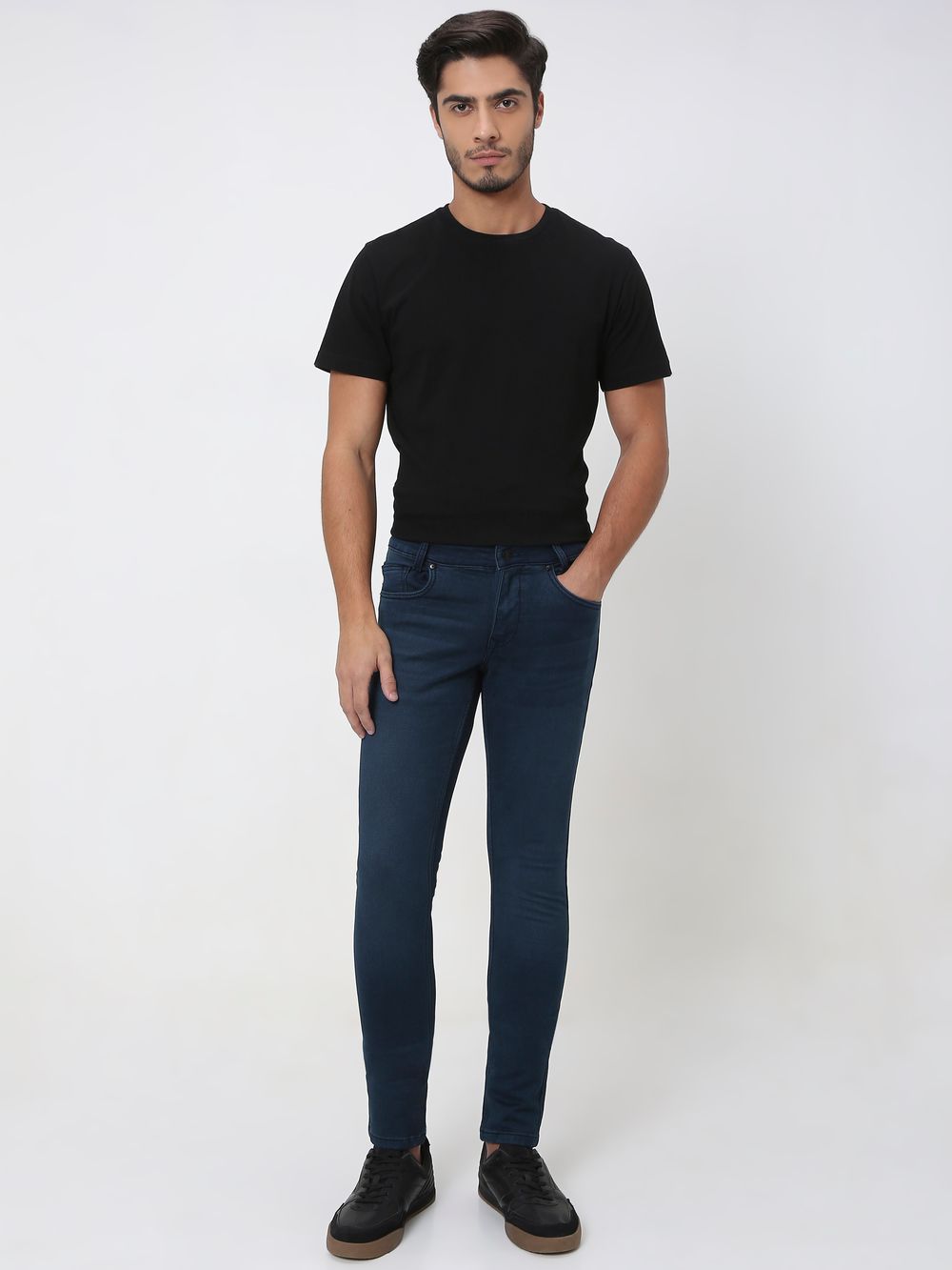 Deep Indigo Blue Skinny Fit Denim Deluxe Stretch Jeans