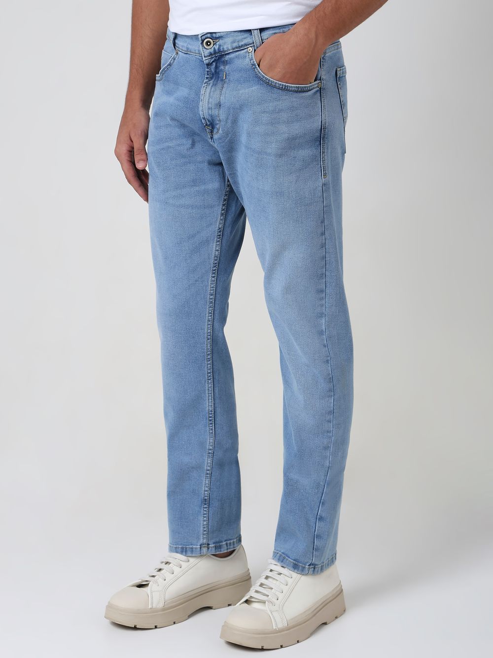 Mid Blue Relaxed Straight Fit Originals Stretch Jeans