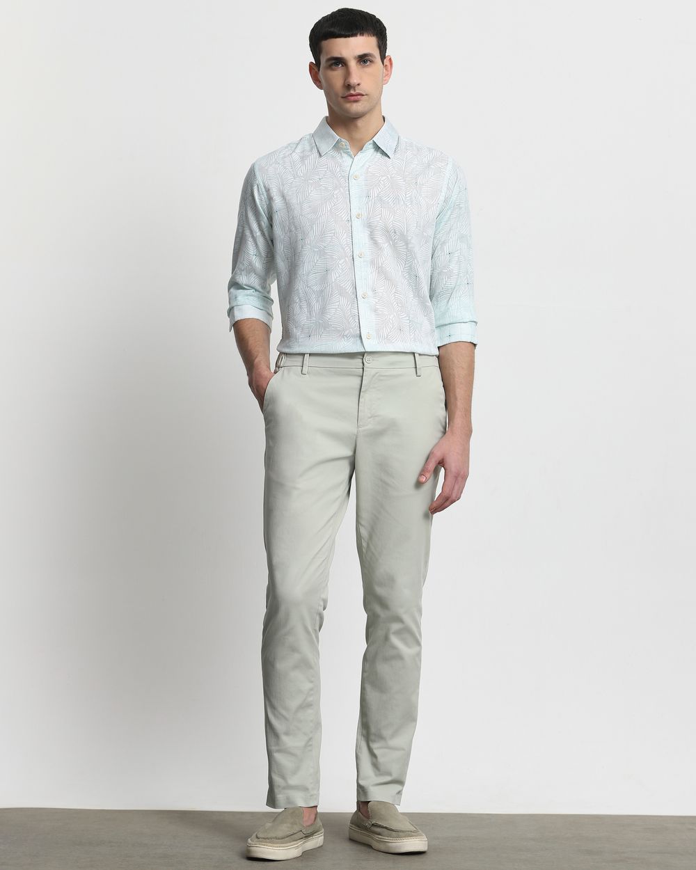 Light Green Tonal Check Slim Fit Casual Shirt