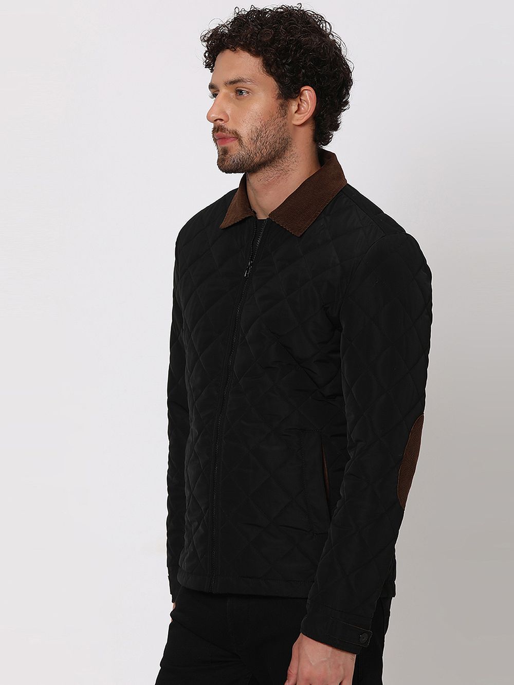 Black Quilted Sherpa Collar Jacket