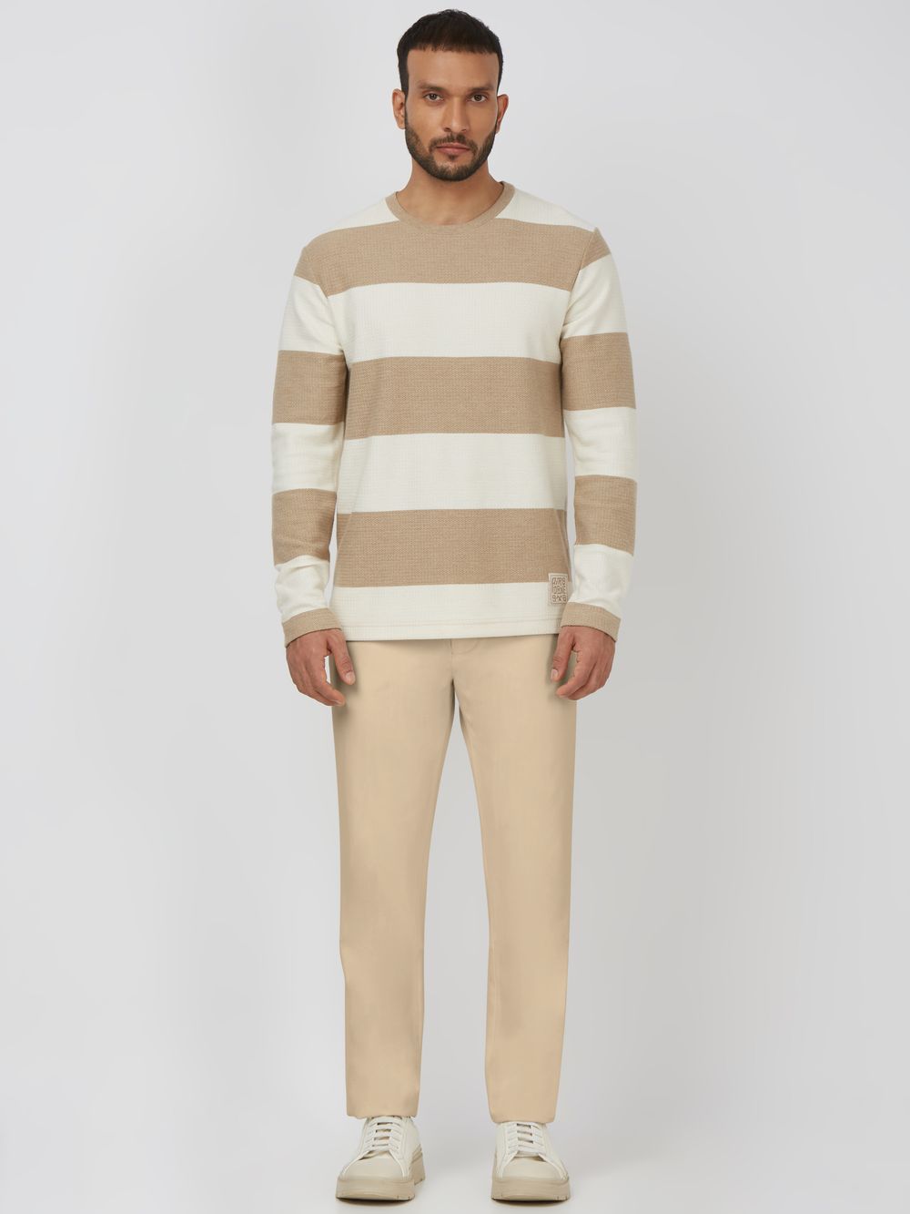 Buy Beige Textured Stripe Slim Fit Textured Jersey T-shirt Online at  Muftijeans