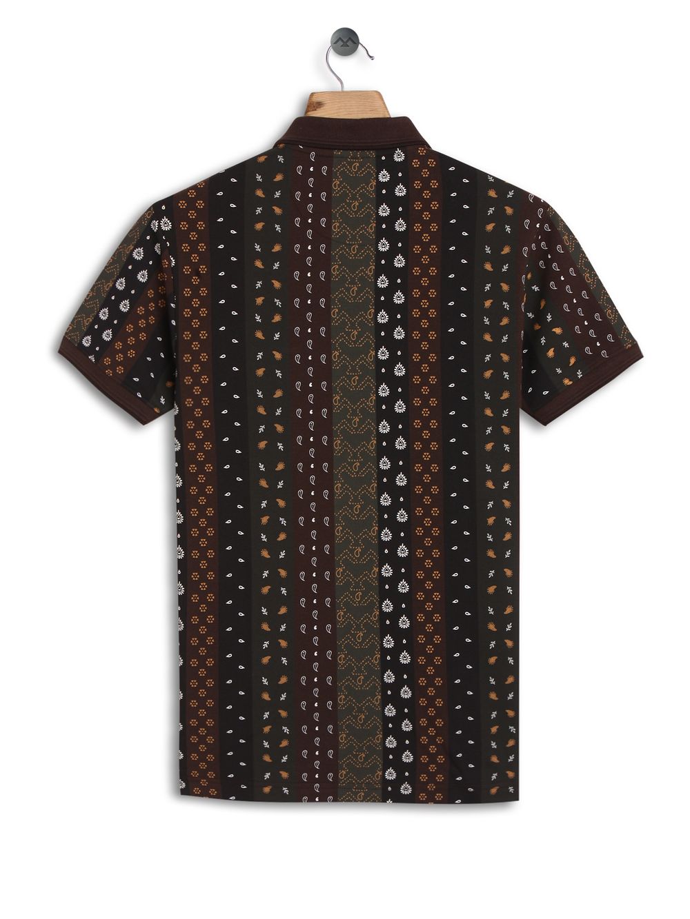 Brown Paisley Print Pique Polo