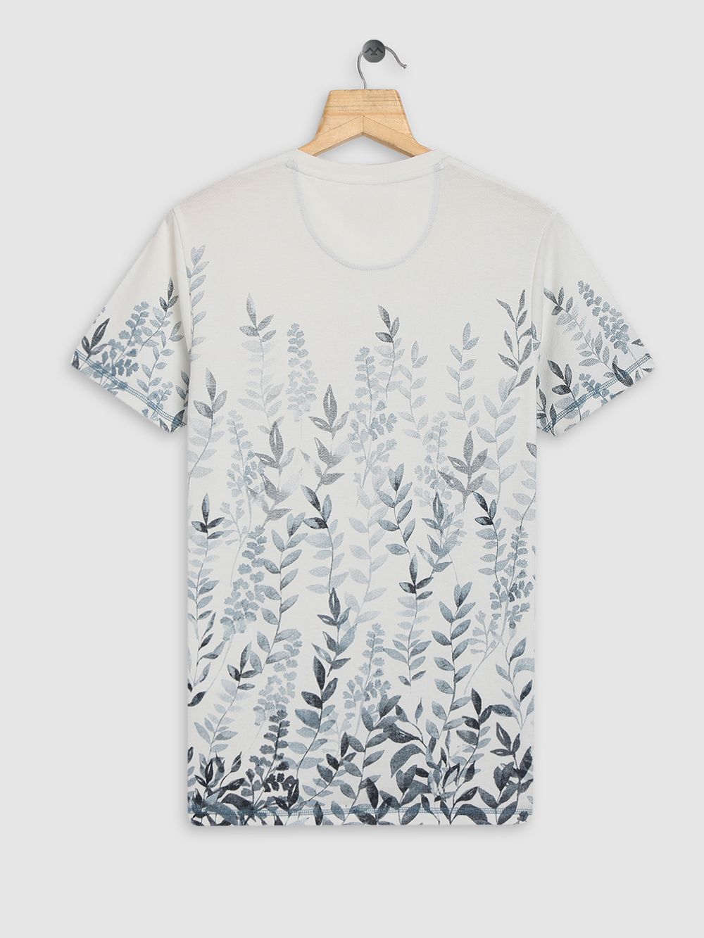 Off White & Navy Leaf Print Popcorn T-Shirt