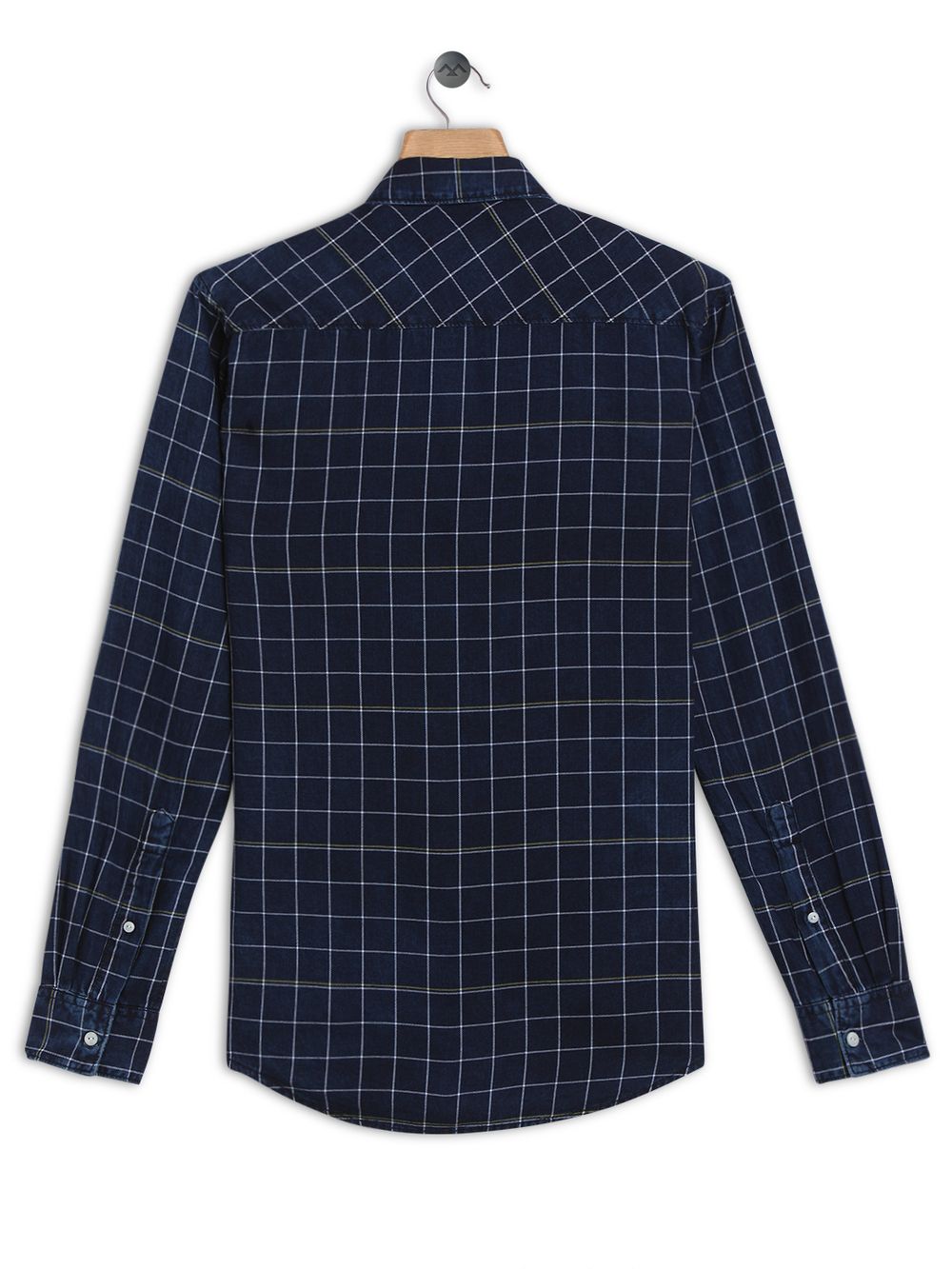 Indigo Blue & White Grid Check Slim Fit Casual Shirt