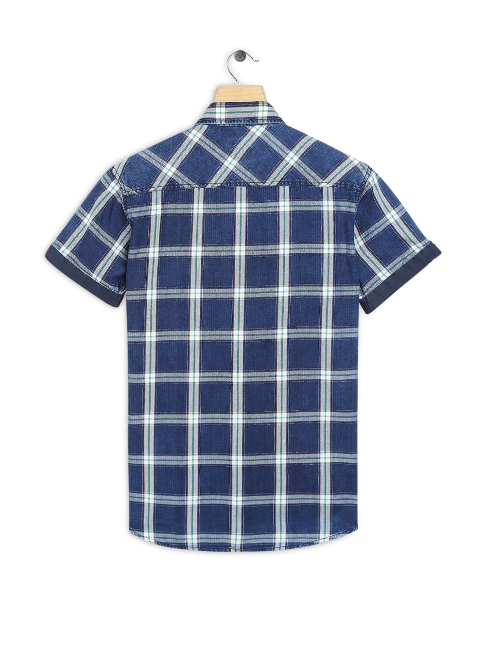 Indigo & White Check Slim Fit Casual Shirt