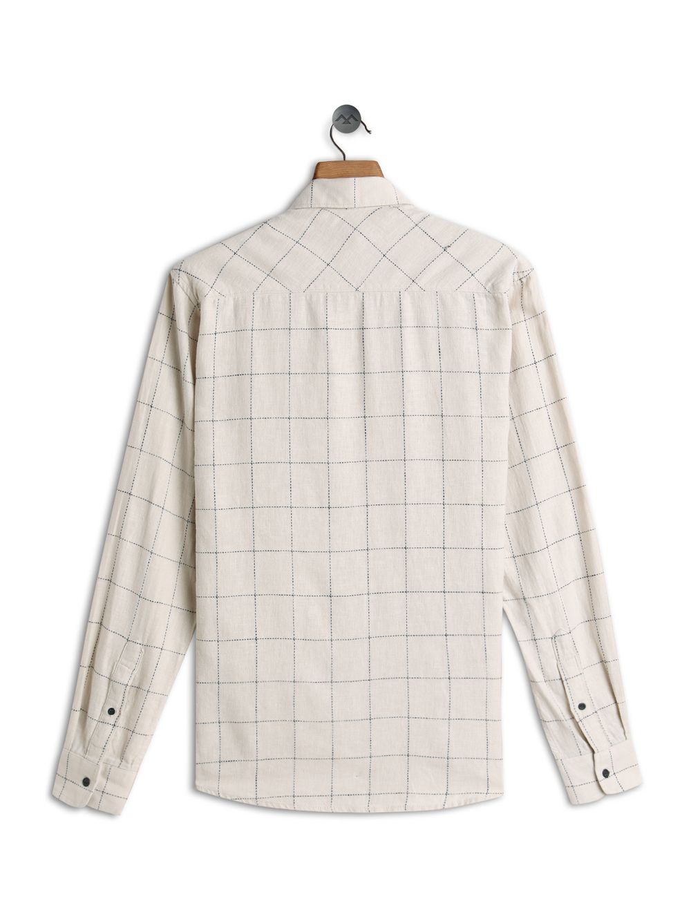 Off White & Navy Windowpane Check Slim Fit Casual Shirt