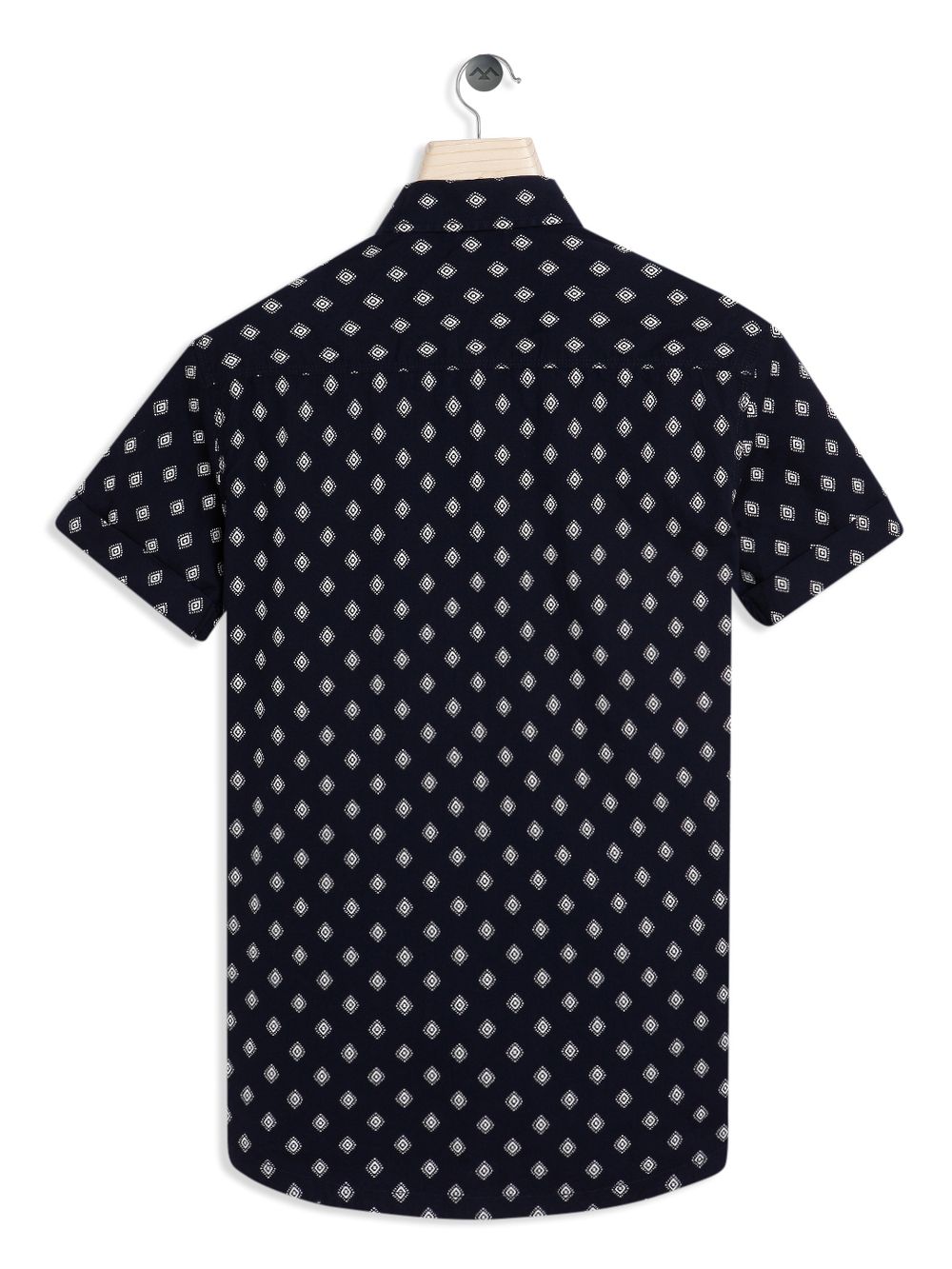 Navy & White Print Slim Fit Casual Shirt