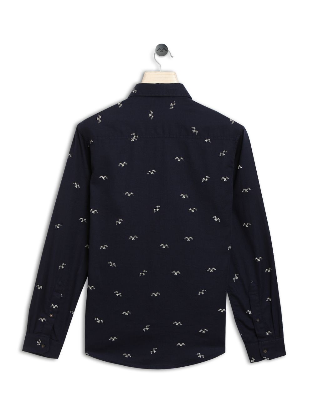 Navy & Off White Logo Print Slim Fit Casual Shirt