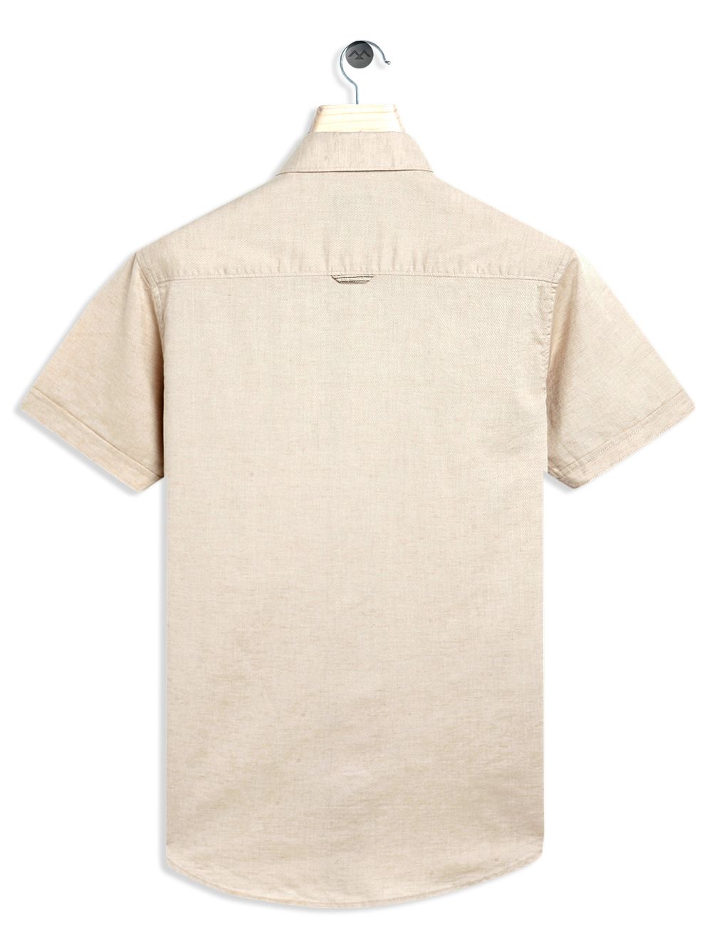 Beige Cotton Linen Military Slim Fit Casual Shirt