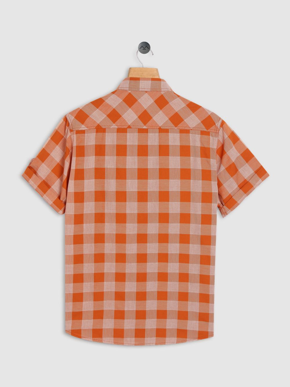 Rust & White Square Check Slim Fit Casual Shirt