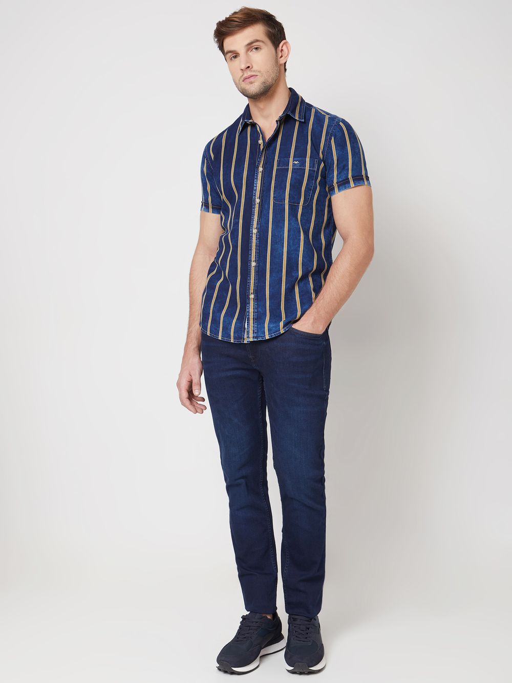 Indigo Blue Denim Stripe Slim Fit Casual Shirt