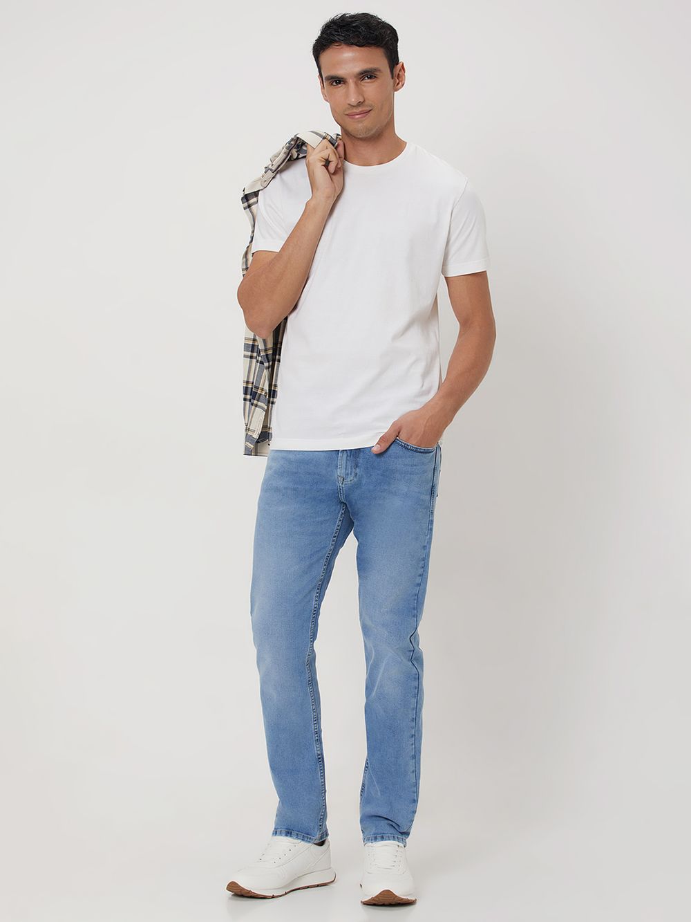 Mid Blue Relaxed Straight Fit Originals Stretch Jeans